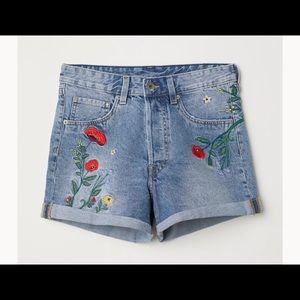 H&M Denim High Waist Shorts w/ Flowers